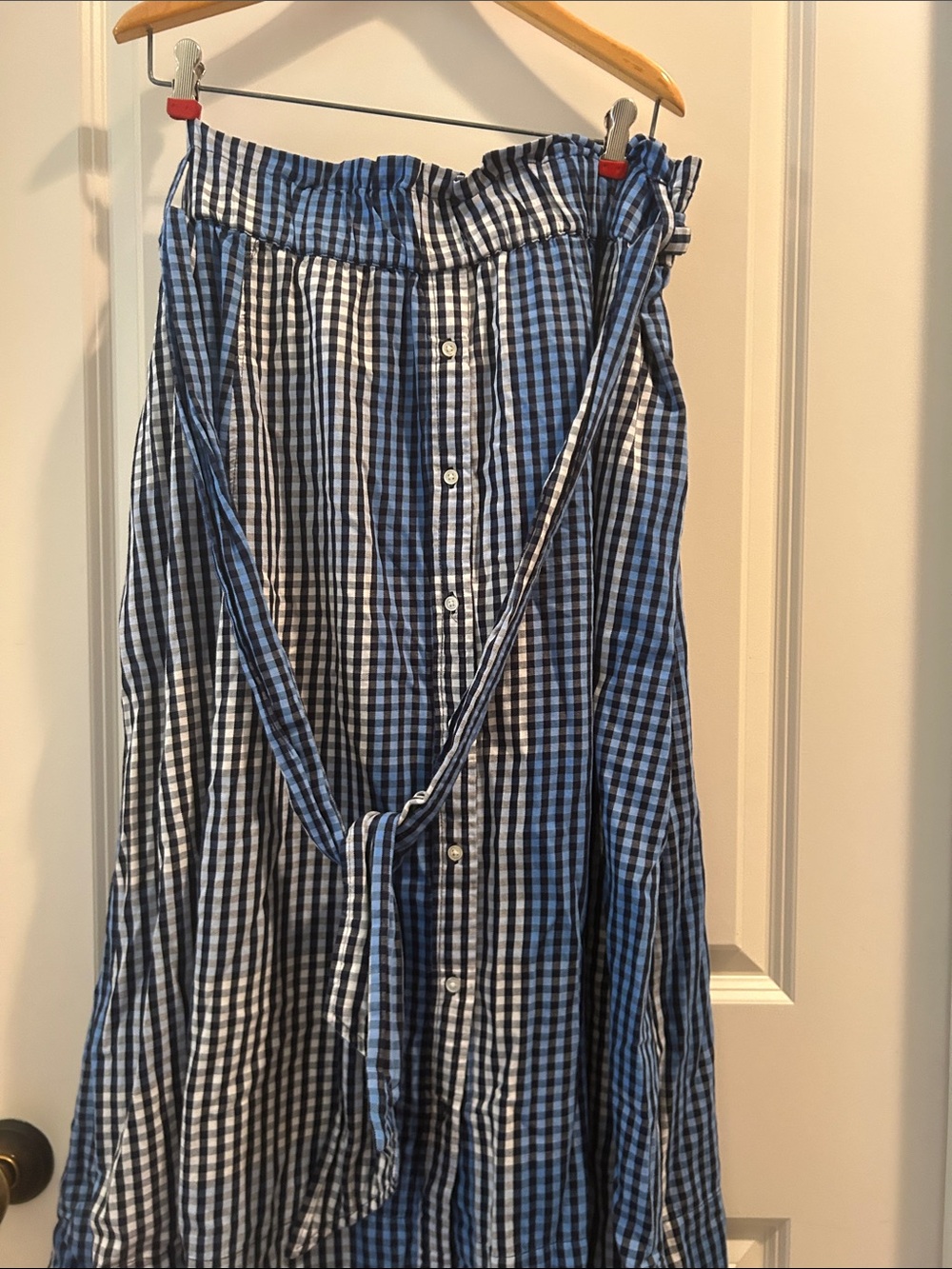 Free Assembly Gingham ButtonFront Paperbag Elastic Waist Tie Midi Skirt XL 16-18 - Picture 11 of 12